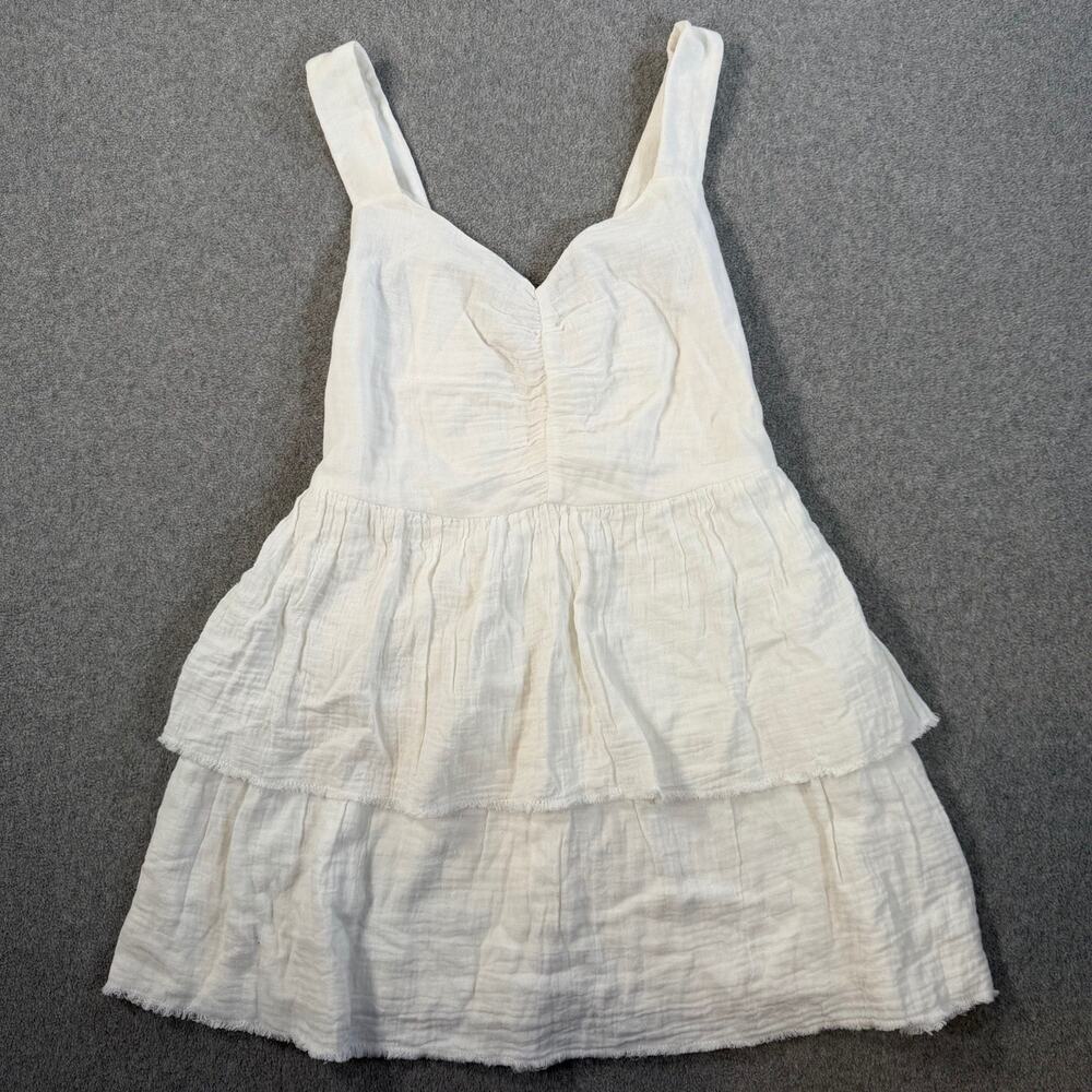 Show Me Your Mumu Cosmo Mini Dress XS White Tiered Ruffle Gauze Babydoll Smocked